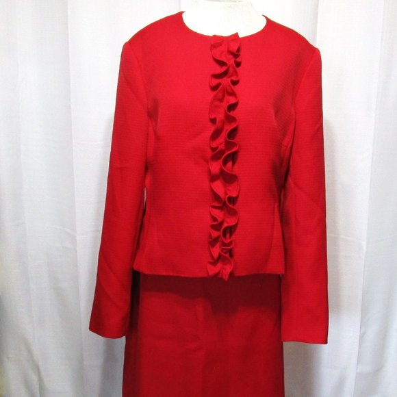 Vintage NYP Suits Red Dress Suit Set Skirt and Jacket Size 14 Long Sleeve Career - Picture 1 of 12